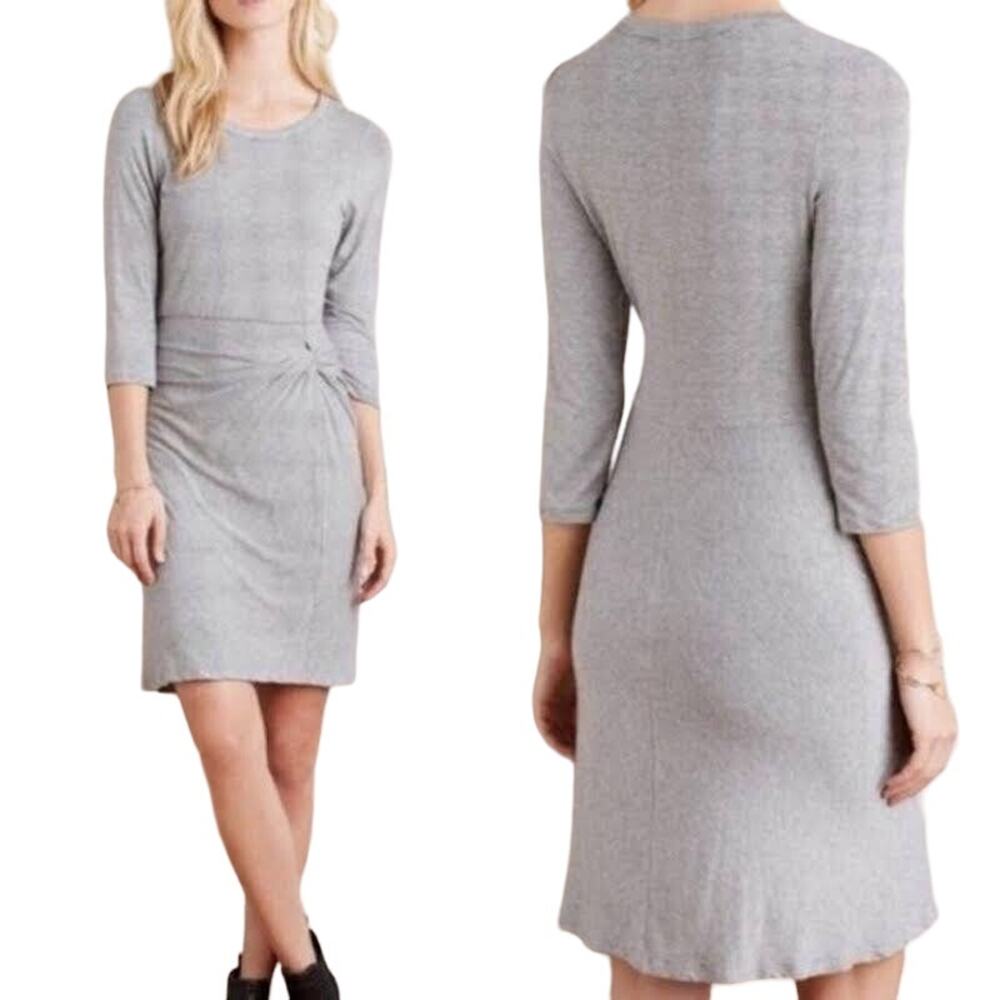 Amadi Anthropologie Midi Dress Bodycon Gray Jersey Knit Striped Women's XS